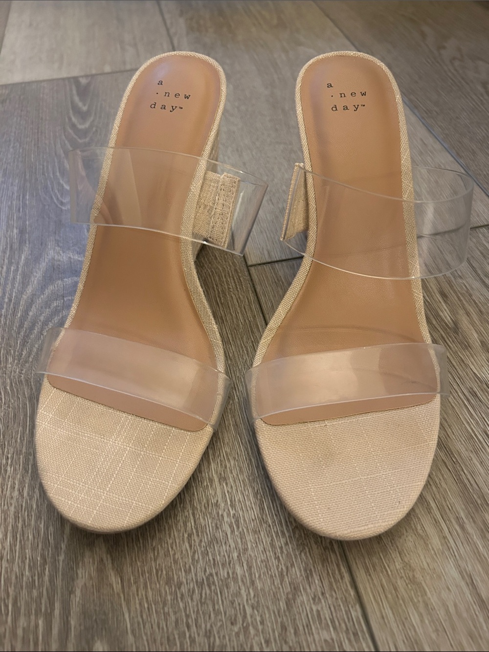 a new day Clear Strap Nude Slide Heels